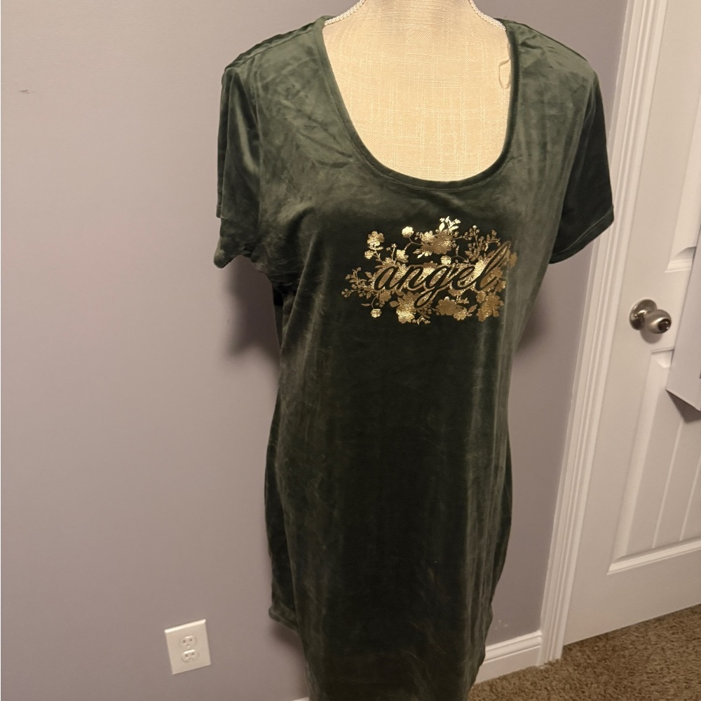 Green Velvet Dress with Gold Floral Design